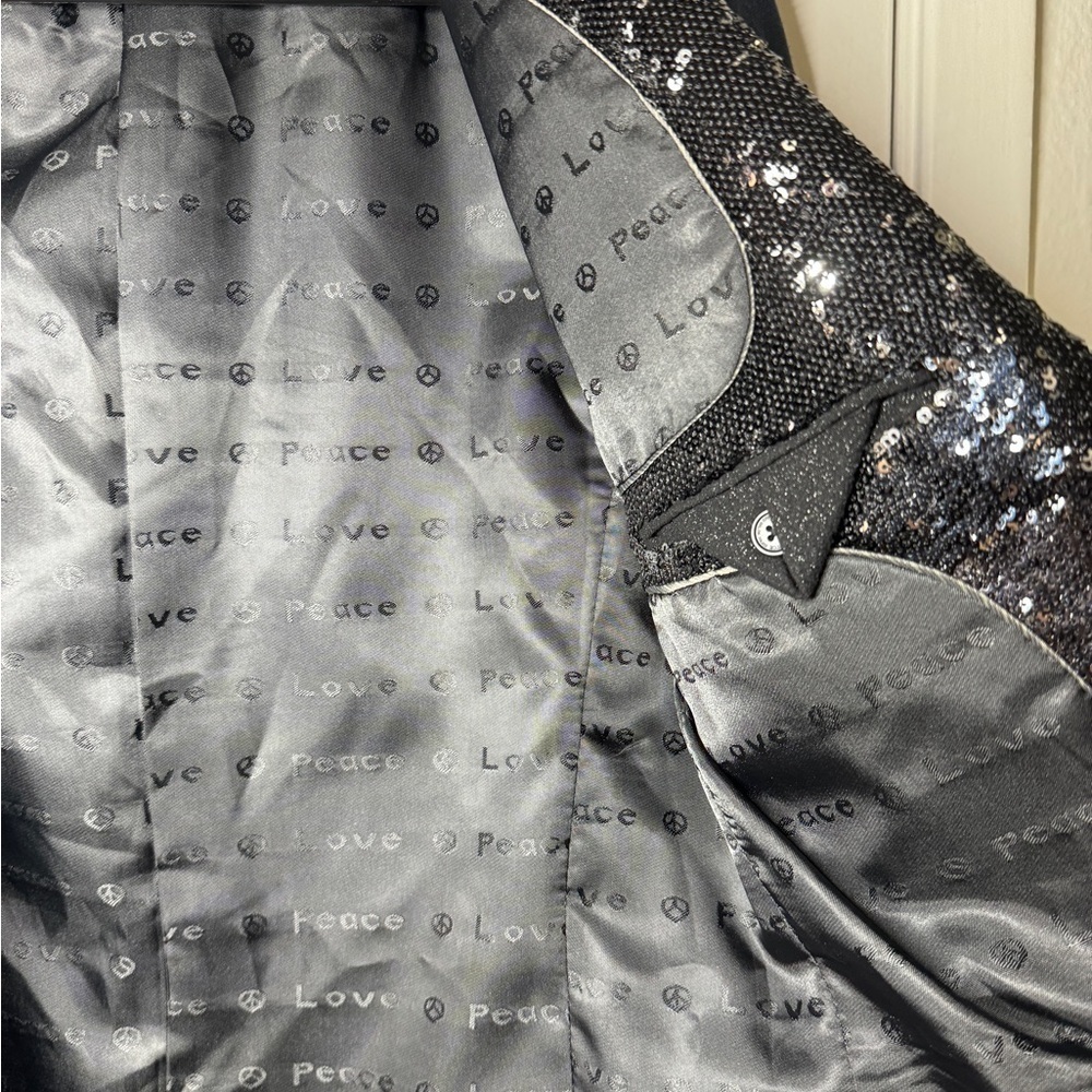 Maison Scotch Navy Blue Black Sequin Single Button Closure Tuxedo Blazer Size 1 - Picture 16 of 16